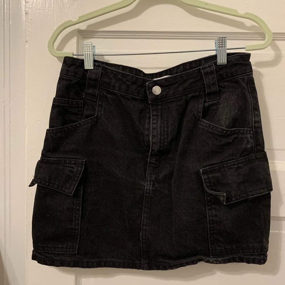 Topshop Black Denim Utility Mini Skirt Size 6